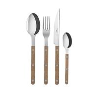 SABRE PARIS - 4-Piece Cutlery Set - Bistrot Teak Collection - Knife, Fork, Tablespoon & Teaspoon - Stainless Steel & Nylon - Dishwasher Safe - Teak- Vintage Finish