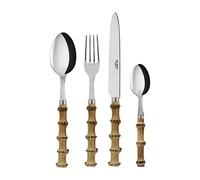 SABRE PARIS - 4-Piece Flatware Cutlery Set - Panda Collection - Knife, Fork, Tablespoon & Teaspoon - Stainless Steel & Bamboo Wood Handle - Brilliant Finish
