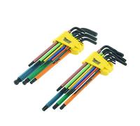 SabreCut 18 Piece SCTGKB1 Soft Grip Comfort Extra Long Black Oxide Hex Diamond Hex Plus and Torx Security Key Sets with Colour Coding - Sizes 1.5mm-10mm T10-T50