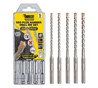 SabreCut 5pcs QSCK5A 160mm x 5mm 5.5mm 6mm 7mm 8mm SDS+ Drill Bits | Full carbide 4 cutter tip and vortex flute drill rebar, stone, concrete, brick and block with long service life