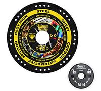 SabreCut VB125MEGRA 125mm (5 inch) x 22.23mm Bore Vacuum Brazed Metal Cutting Angle Grinder Diamond Disc Blade and 46mm M14 Quick Change Heavy Duty Grinder Locking Retaining Flange Nut Kit