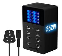 SABRENT 252W Charger - 8-Port USB PD 3.0 with LCD Display, Fast Charging for USB-C & USB-A Devices, Laptops, Phones, Tablets, Gaming Consoles - PPS, Overcharge Protection, Travel-Friendly (AX-8PTC)