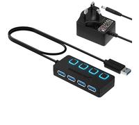 SABRENT 4 Port USB 3.0 Hub with Individual LED Lit Power Switches, Includes 5V/2.5A Power Adapter (HB-UMP3)