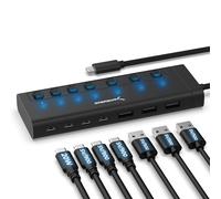 SABRENT 7-Port USB-C Hub with Power Switches, 5Gbps USB 3.2, 48W Powered Hub with 3 USB-A + 4 USB-C Ports, 20W PD, LED Status, Aluminum Body - for Mac, PC, Steam Deck, ROG Ally (HB-3A4C)