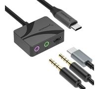 SABRENT Audio Interface USB Sound Card, USB Type-C to 3.5mm Audio Adapter with 100W PD, Studio Headphone Jack Adapter Stereo Output 24-bit 96KHz Compatible with Laptop Tablet Smartphone (AU-PACM)