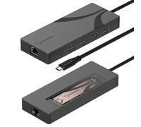 USB-C Hub, 6-Port Dock with M.2 SSD Slot, 90W PD3.0, 1 USB 2.0 & 2 USB 3.0 Type-A Ports, HDMI 2.0 4K@60Hz, RJ45 1GbE Port (HB-6PNV)