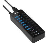 SABRENT Powered USB Hub, 10 Port 60W USB Hub, 7 USB Ports + 3 Charging Ports, USB Docking Station, USB Power Hub with Switches (HB-B7C3)
