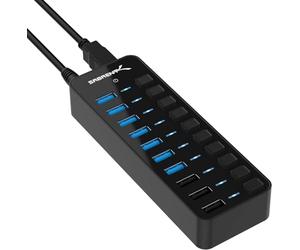 SABRENT Powered USB Hub 10 Ports 60W, 3 Smart Charging Ports, 7 Fast Data Transfer Ports, USB Docking Station with Switches (HB-B7C3)