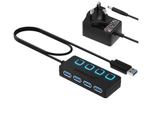 SABRENT Powered USB Hub, 4 Port USB 3.2x1 5Gbps, USB 3 Splitter, On/Off Switch LED Indicators, 68cm (2ft) Cable for PC, Laptop, iMac, MacBook (HB-UMP3)