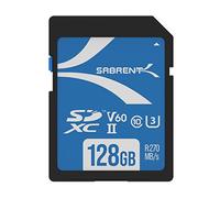 SABRENT SD Card 128GB V60, UHS-II Card SDXC, Memory Card, Class 10, U3, Full HD & 8K UHD card, 270MB/s for professional photographers, videographers, vloggers (SD-TL60-128GB)