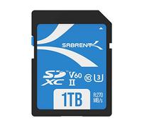 SABRENT SD Card 1TB V60, UHS-II Card SDXC, Memory Card, Class 10, U3, Full HD & 8K UHD card, 270MB/s for professional photographers, videographers, vloggers (SD-TL60-1TB)