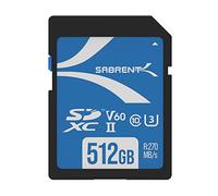 SABRENT SD Card 512GB V60, UHS-II Card SDXC, Memory Card, Class 10, U3, Full HD & 8K UHD card, 270MB/s for professional photographers, videographers, vloggers (SD-TL60-512GB)