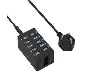 SABRENT smart USB charger 60 Watt 10 ports, fast charger with power supply, Multi USB charging station, Wall Charger compatible with Apple products and smartphones, portable speakers etc. (AX-TPCS)