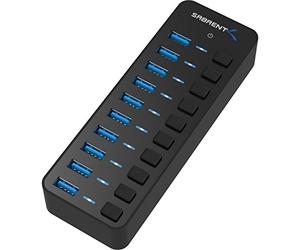 SABRENT USB Hub 10 Port Powered USB Docking Station 60W, Fast data Hub Multiple 3.2x1 USB Splitter, LEDs On/Off Switch Compatible with PC Laptop MacBook iMac (HB-BU10)