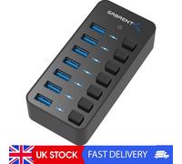 SABRENT USB hub 3.2x1 with power adapter 36W, 7 port usb3 fast Powered data hub, multiple USB splitter, USB docking station, multiport hubs, LEDs on/off Switch compatible with pc Laptop MacBook iMac