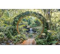 Sabrikas Let Your Creative Spirit Run Free Tropical Moon Gate Waterfall Garden Mural, Tapestry & Curtain Waterproof Outdoor Wall Hanging, Jungle Garden Wall Art & Exotic Fence Decor