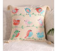 SABURI Birds on a branch Cushion Covers 40x40 cm, Premium Decorative Square Throw Pillow Covers Case, Embroidered Cushion Covers For Sofa Living Room Couch Bedroom With Invisible Zipper