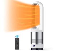 SABYDICAR Bladeless Heater Fan, Cooling & Heating Home Office & Living Room, 80° Oscillating Tower Fan, Noiseless, 3 Heats/8 Speeds/8H Timer/LED Display, 30W/1400W, White Silver
