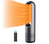 SABYDICAR Fan Heater and Cooler,Bladeless Heater Fan,1400W Space Heater & 3 Heat Setting & 8 Speeds Tower Fan, 80° Oscillating Air Circulator Fan with Remote Control,8H Timer,LED Display, Grey
