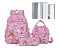 Sac À Dos Capybara Mignon - Lot 3 Pièces (28×13×38 Cm, 565g) - Sac Repas + Trousse - Cartable Scolaire Nylon Léger, Volume, Drôle Et Pratique Pour Filles, Garçons, École, Voyage, Loisirs
