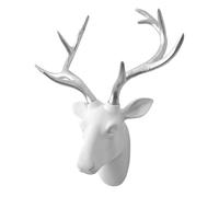 SAC SMARTEN ARTS Animal Head Wall Decor, White Fake Furry/Felt/Velvety Resin Deer Head With Silver Antlers For Wall Decoration, Size 16" x 12" x 7.5"