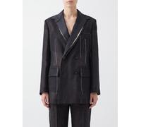SACAI Cropped Double-Breasted Wool Blend Blazer with Patchwork Design - Size: 2 - female