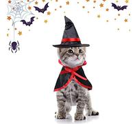 SACALA Cat Halloween Costume, Witch Hat and Wizard Cloak Costume for Cats and Small Dogs Halloween Decoration for Cosplay Party, Pet Cape and Pointed Cap Set