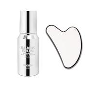 Sacheu Gua Sha Starter Kit with Slick Skin Oil - Face Gua Sha for Enhanced Lymphatic Drainage, Reduced Puffiness and Relieved Facial Tension - Metal Face Sculpting Tool With Travel Pouch