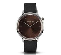 Sachs Women's Men's Quartz Watch with Black Suede Strap Analogue Display and Silver and Brown Dial