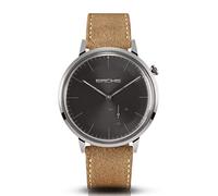 Sachs Women's Men's Quartz Watch with Silver and Grey Dial Analogue Display and Sand-Coloured Suede Strap