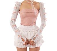 Sacina Black White Bow Shrug, Floral Lace Shrug, Lace Sleeves, Gothic Emo Grunge Y2k Aesthetic Accessories, White-pink, One Size