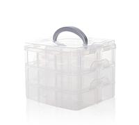 SacJkt Craft Storage Box, Hair Accessories Organiser, 3 Layers 18 Compartments Transparent Detachable Storage Box with Handle for Crafts, Jewelry, Toy, Sewing Accessories (White)