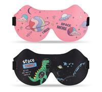 SacJkt Kids Sleep Mask, 2 Pieces 3D Sleep Masks for Kids, Eye Masks for Sleeping with Adjustable Headband, Soft Blackout Sleeping Mask for Napping, Travel, Camping(Pink+Black