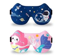 SacJkt Kids Sleep Mask, 3D Sleeping Masks, Pack of 2 Sleep Masks for Kids, Eye Masks for Sleeping with Adjustable Headband, Soft Blackout Sleeping Mask for Napping, Travel, Camping