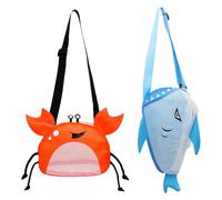 SacJkt Mesh Beach Bag, Cute Crab Shark Shaped, Shell Storage Bag With Adjustable Shoulder Strap, Perfect for Beach, Swimming, Camping(Orange+Blue)