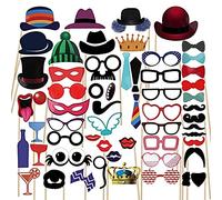 SacJkt Photo Booth Props, 58 PCS Photo Booth Frame with Sticks and Stickers, Funny Birthday Selfie Frame Party Props Decorations Photo Accessories Favor Kits for Birthday Wedding Party