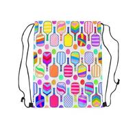 Sack Backpack Ball Colourful Racket Ball Games Ball Themed Lightweight Drawstring Bags Unisex String Bag For School Holidays Trainer 39X46Cm