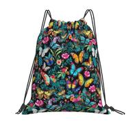 Sack Backpack Butterfly Flowers Unisex Sports Drawstring Lightweight Sport Gym String Bag For Sport Holidays Beach 39X46Cm