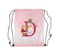 Sack Backpack Initials Letter D Xmas Snowflakes Cute Santa Claus Lightweight Gym Sack Waterproof Sport Bag String For Climbing Hiking Men 39X46Cm