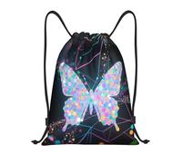 Sack Backpack Neon Butterfly Colorful Black Unisex Gym Sack Backpack Waterproof String Bag For Travel Yoga Sport 39X46Cm