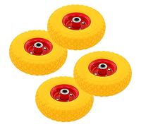 Sack Truck Wheels Solid PU 3.00-4 245x82mm Yellow/Red Metal Rim 4pcs set HD100kg