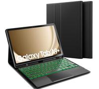 Sackei for Samsung Galaxy Tab A9 Plus A9+ Case with Keyboard 11 inch 7 Color Backlit Magnetically Detachable Keyboard with Touchpad Stain-Resistant PU Flip Tablet Sleeve Cover with Pen Slot Black