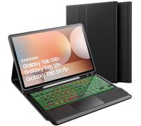 Sackei for Samsung Galaxy Tab S10 Plus S9 Plus S9 FE+ Plus Case with Keyboard 12.4 inch 7 Color Backlit Magnetically Detachable Keyboard with Touchpad Stain-Resistant PU Flip Tablet Sleeve Cover