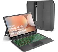 Sackei for Samsung Galaxy Tab S10 Plus S9 Plus S9 FE+ Plus Keyboard Case 12.4inch 7 Color Backlit Keyboard with Touchpad Stain-Resistant Flip Detachable Tablet Sleeve Cover with Multi-Angle Kickstand