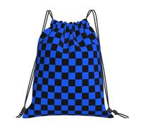 Sackpack Blue Black Checkered Chessboard Flag Drawstring Backpack Heavy Duty String Bag Water Resistant Gym Bag For Training Yoga Sports 36X42Cm