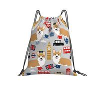 Sackpack Storage Bag Corgis In London Uk Big Ben British String Bag Waterproof Pocket Backpack Sports Shoulder Bag For Pe & Sports, Travel, Deluxe, 36X42Cm
