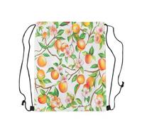 Sackpack Summer Fruit Peach Green Leaves Plants Botanic Foldable Gym Sack Unisex String Bags For Swim Women Hiking 39X46Cm