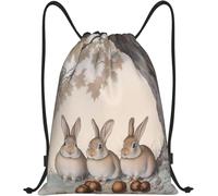 Sackpack Three Rabbits Under Tree, Acorns Scattered Gym Bag Unisex Drawstring Backpack Water Resistant String Bag For Shopping School Travel 36X42Cm