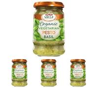 Sacla Italian Organic Vegetarian Basil Pesto Sauce - Perfect with Pasta, Pizza, Garlic Bread and Tagliatelli - Made with Fresh Basil Leaves, Pine Nuts and Olive Oil - 190g (Pack of 4)