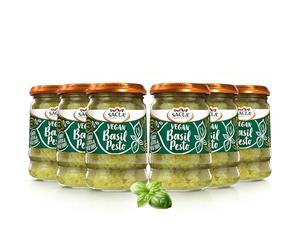 Sacla Italian Vegan Basil Pesto - Perfect with Pasta, Pizza, Garlic Bread and Tagliatelli - Made with Fresh Basil Leaves, Pine Nuts and Olive Oil - 190g (Pack of 6)